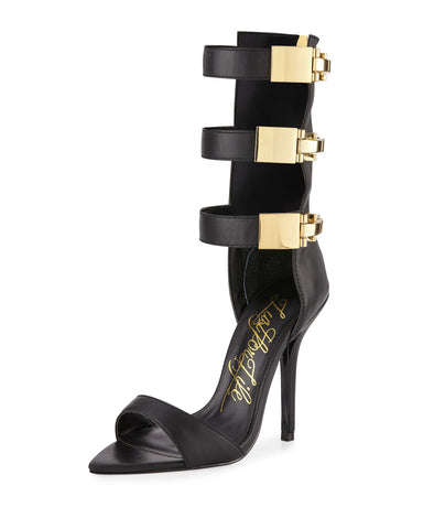 Lust For Life Tribe Black Leather Gold Buckle Triple Single Sole Mic Calf Sandal