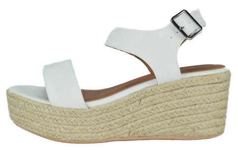 Soda Luthor Off White Casual Espadrille Trim Rubber Sole Wedge Heeled Sandals