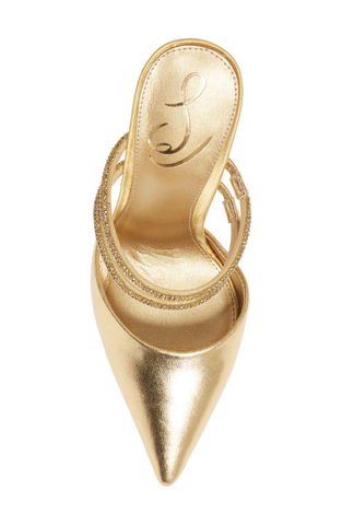 Sam Edelman Agustina Dark Gold Slip On Spool Heel Pointed Toe Detailed Pumps