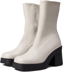 Steve Madden Klayton Bone Block Heel Squared Toe Mid-Calf Fashion Ankle Boots