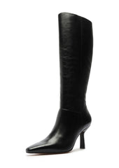 Schutz Jupitar Black Leather Dress Stiletto Pointed Toe Womens Knee Boots