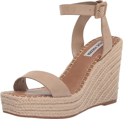 Steve Madden Upstage Tan Suede Ankle Strap Open Toe Wedge Heeled Sandals