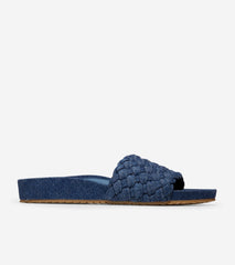 Cole Haan Mojave Slide Denim Leather Slip On Rounded Open Toe Flat Sandals