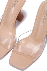 Cape Robbin Lithe Nude Sexy High Spool Heel Open Squared Toe Slip On Pumps