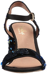 Shellys London Gale Black Blue Sequin Open Toe Retro Sandals Chunky City Heels
