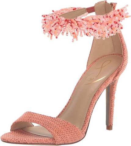 Sam Edelman Gillie Stucco Pink Open Toe Ankle Strap Beaded Stiletto Heel Sandals