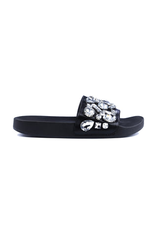 Cape Robbin Billionaire Black Slide Fashion Rhinestone Gem Slip On Mule Sandals