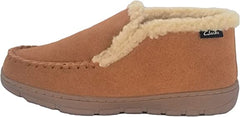 Clarks Cognac Suede Leather Sherpa Lined Indoor Outdoor Ankle Bootie Slippers