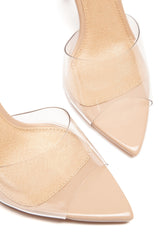 Liliana Laurent-3 Nude Transparent Clear High Heel Open Back Mule Pump Sandals