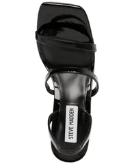 Steve Madden Gracey Black Patent Square-Toe Slip-On Stiletto Heeled Sandals