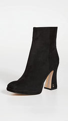 Sam Edelman Jaye Black Suede Block Heel Rounded Toe Leather Ankle Boots