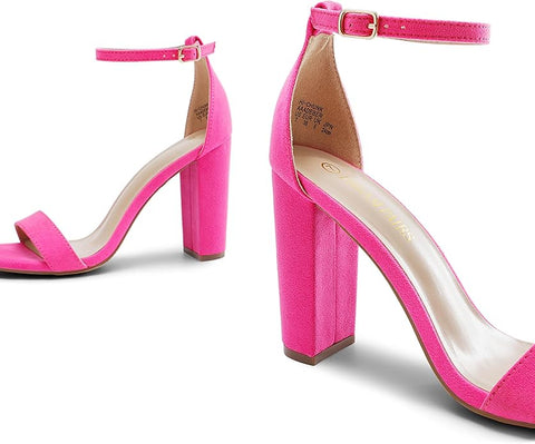 Dream Pairs Hi-Chunk Fuchsia Suede Ankle Strap Open Toe Block High Heeled Sandals