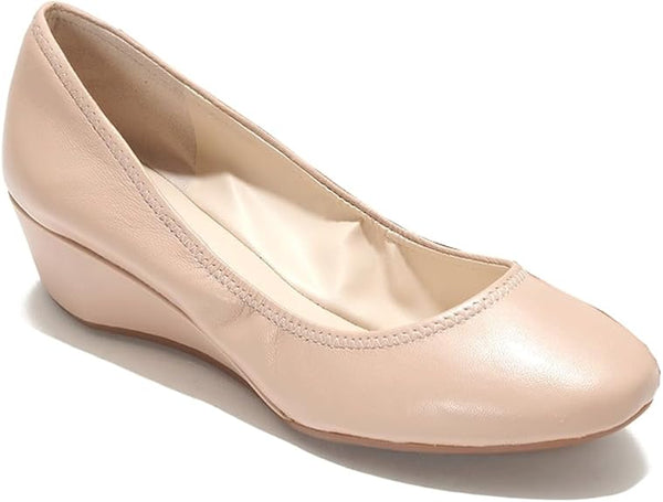 Cole Haan Sloane Nude Leather Slip On Pointed Toe Wedge Heeled Classic Sandals