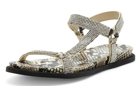 Vince Camuto Arabelem Natural Snake Ankle Strap Fashion Rhinestone Flat Sandals