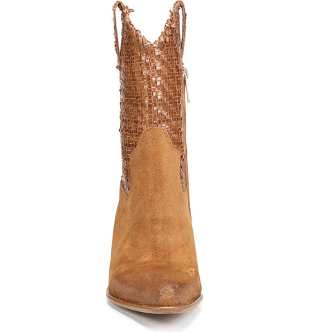 Sam Edelman Tracy Cuoio Stacked Heel Pointed Toe Pull On Mid-Calf Western Boots