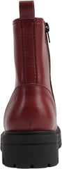Soda Firm Burgundy Pu Lace Up Rounded Toe Chunky Platform Combat Ankle Boots
