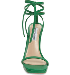 Steve Madden Lafayette Green Spool Heel Lace Up Open Squared Toe Heeled Sandals