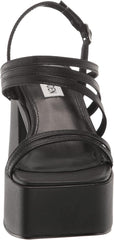 Steve Madden Bossy Black Leather Ankle Strap Open Toe Strappy Heeled Sandals