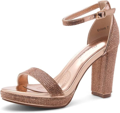 Shoe Land Enlove Rose Gold Fashion Platform Open Toe Ankle Strap Heeled Sandals 6.5