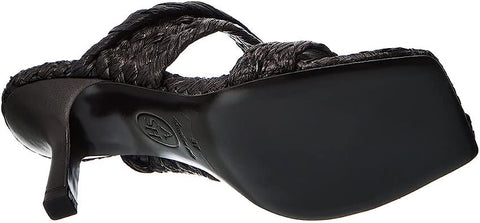 Ash Malibu Black Braid Slip On Open Squared Toe Mid Heeled Mule Slide Sandals