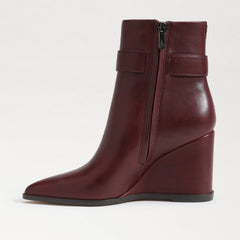 Sam Edelman Weslie Burgundy Wedge Heeled Almond Toe Buckle Detailed Booties