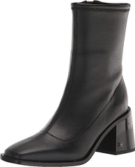 Sam Edelman Wells Black Stretch Stacked Block Heel Square Toe Fashion Ankle Boot