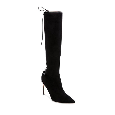 Brian Atwood VIXEN Lace Up Boot Black Suede KNee HIgh Dress Boots (38)