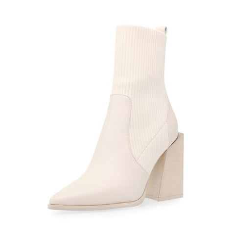 Steve Madden Tackle Pull-On Asymmetrical Stacked Heeled Booties Bone Leather
