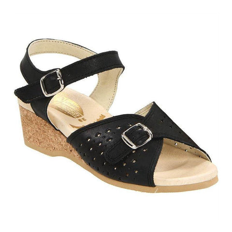 Worishofer Women's 811 Comfort Ankle Strap Sandal Black Leather Granny Sandals