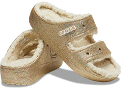 Crocs Unisex-Adult Multi/Gold Classic Cozzzy Platform Sandals Fuzzy Slippers Slides 7