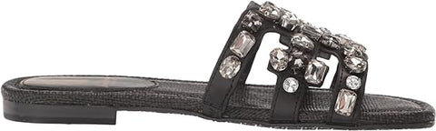 Sam Edelman Bay Black Jewel Woven Slide Mule Open-Toe Slip-On Leather Sandals