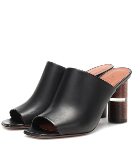 Neous Women's Black Cerato Leather Sandals High Block Heel Open Toe Mule Pumps