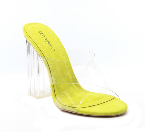 Cape Robbin Jolie Lime Transparent Cris Cross and Block Heel Open Toe Sandals