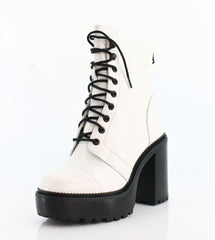 Steve Madden Core White Leather Lug Sole Lace Up Platform Block Heeled Boots