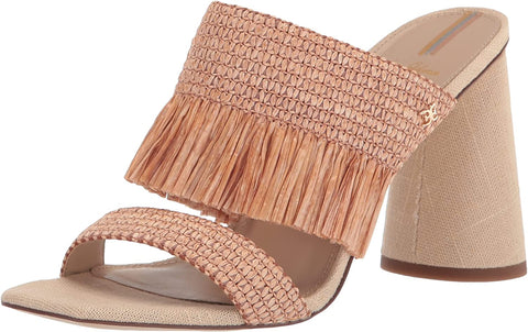 Sam Edelman Kamryn Blush Squared Toe Block Heel Slip On Raffia Heeled Sandals