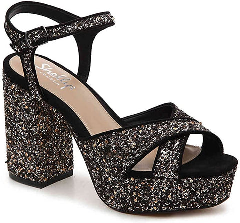 SHELLYS LONDON Annie Pewter Glitter Embellished Heeled Platform Sandal Pump