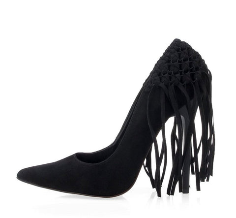 Privileged Tipsy Pointed Single Sole High Pitch Stiletto Heeled Fringe Pumps