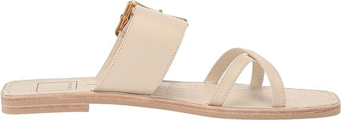 Dolce Vita Lowyn Ivory Leather Slip On Buckle Detailed Squared Toe Flat Sandals