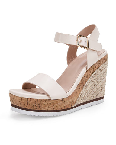 Coutgo Nude Espadrille Wedge Platform Sandals Open Toe Ankle Buckle Strap Casual Sandals