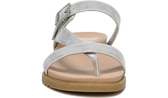 Dr. Scholl's Island Dream Silver Slip On Open Toe Straps Flat Slide Sandals