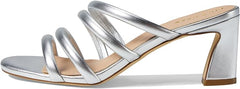 Cole Haan Adella Silver Metallic Squared Open Toe Slingback Block Heeled Sandals