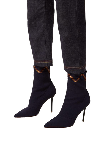 Malone Souliers Stretchy Navy Sock Ankle Boots High Stiletto Heel Fitted Boots