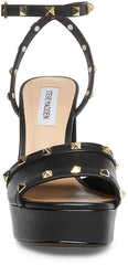 Steve Madden Tabari Black Leather Ankle Strap Open Toe Embellished Heeled Sandal