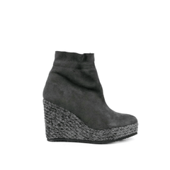 Cecelia New York Megan Black Suede Wedge Braided Jute Elastic Hold Boots