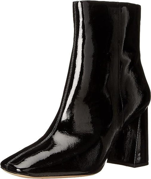 Sam Edelman Codie Black Patent Side Zipper Squared Toe Block Heel Fashion Boots