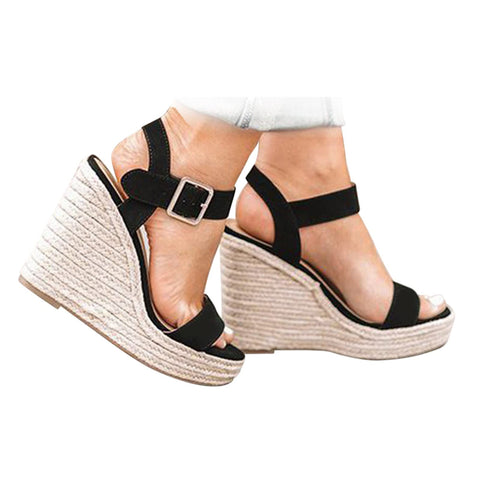 UTIKLIOU Summer Black Fashion Platform Open Toe Wedge Heels Casual Sandals 6.5