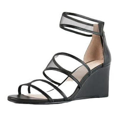 Cecelia New York Dorothy Wedge Sandals Clear Strap Heel Zip Strappy Ankle Sandal