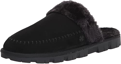 Lucky Brand Domain Black Suede Fur Lined Slip On Round Toe Suede Casual Slippers