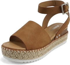 Soda Topic Tan Nbpu (Whipped Stitch) Espadrille Ankle Strap Platform Heel Sandal