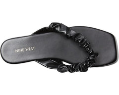 Nine West Daxx Black Slip On Squared Open Toe Ruch Detailed Flats Sandals